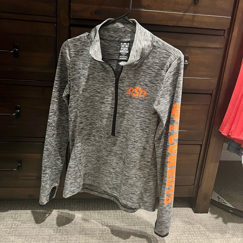 Pink small 1/3 zip women’s okstate pullover